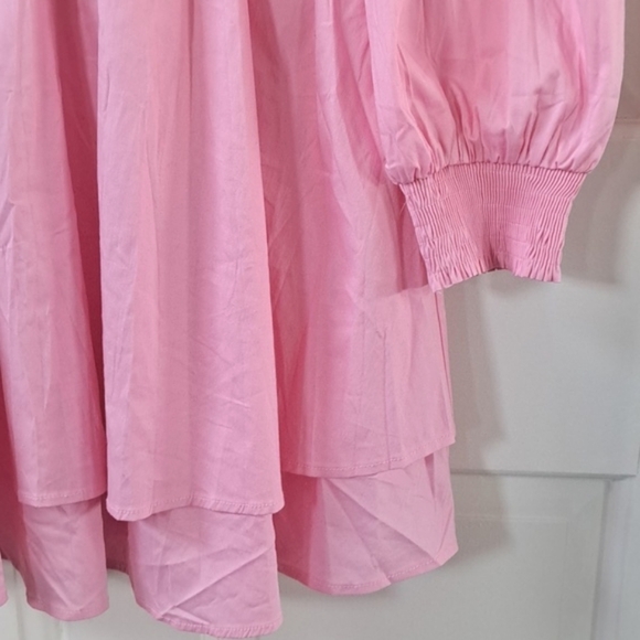 NWT Strut & Bolt Smocked Pink Ruffles Deep V-Neck Stretch Fun Girly Short Dress - Picture 4 of 13